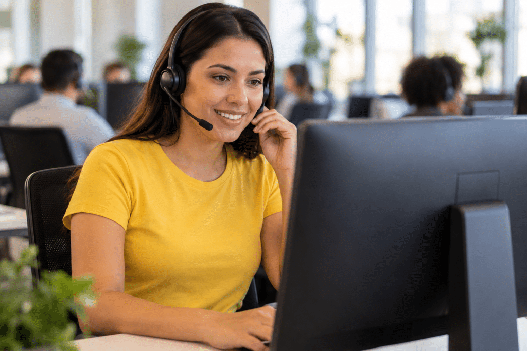 Profissional aplicando técnicas de vendas por telefone em um provedor de internet
