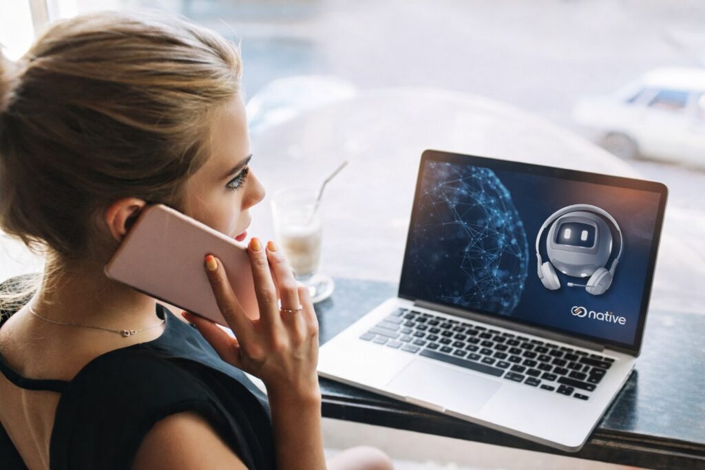 Voicebot em tela de notebook integrado a call center e atendimento ao cliente