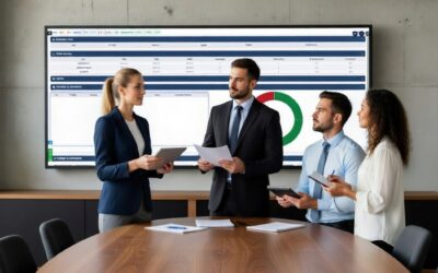 Equipe analisando métricas de TMR (tempo médio de resposta) em reunião estratégica