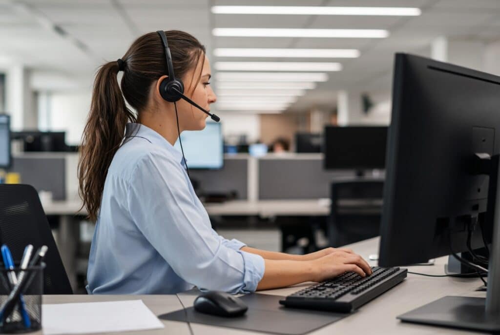 Atendimento padronizado com operadora seguindo script de atendimento