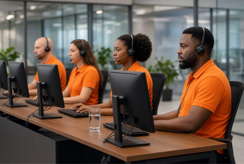 Equipe usando tecnologia para reduzir o tempo de atendimento ao cliente