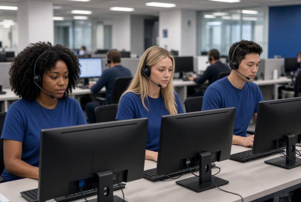 Equipe comercial prospectando cliente B2B com telefonia IP em uma operação de Inside Sales.