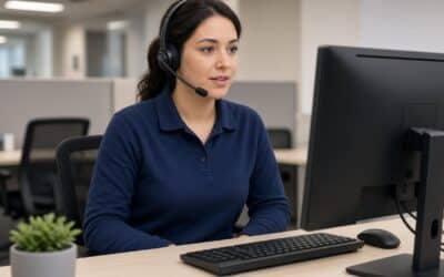 Profissional utilizando PABX em ligação com perguntas abertas em vendas B2B